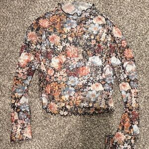 floral Sheer Long Sleeve Top medium